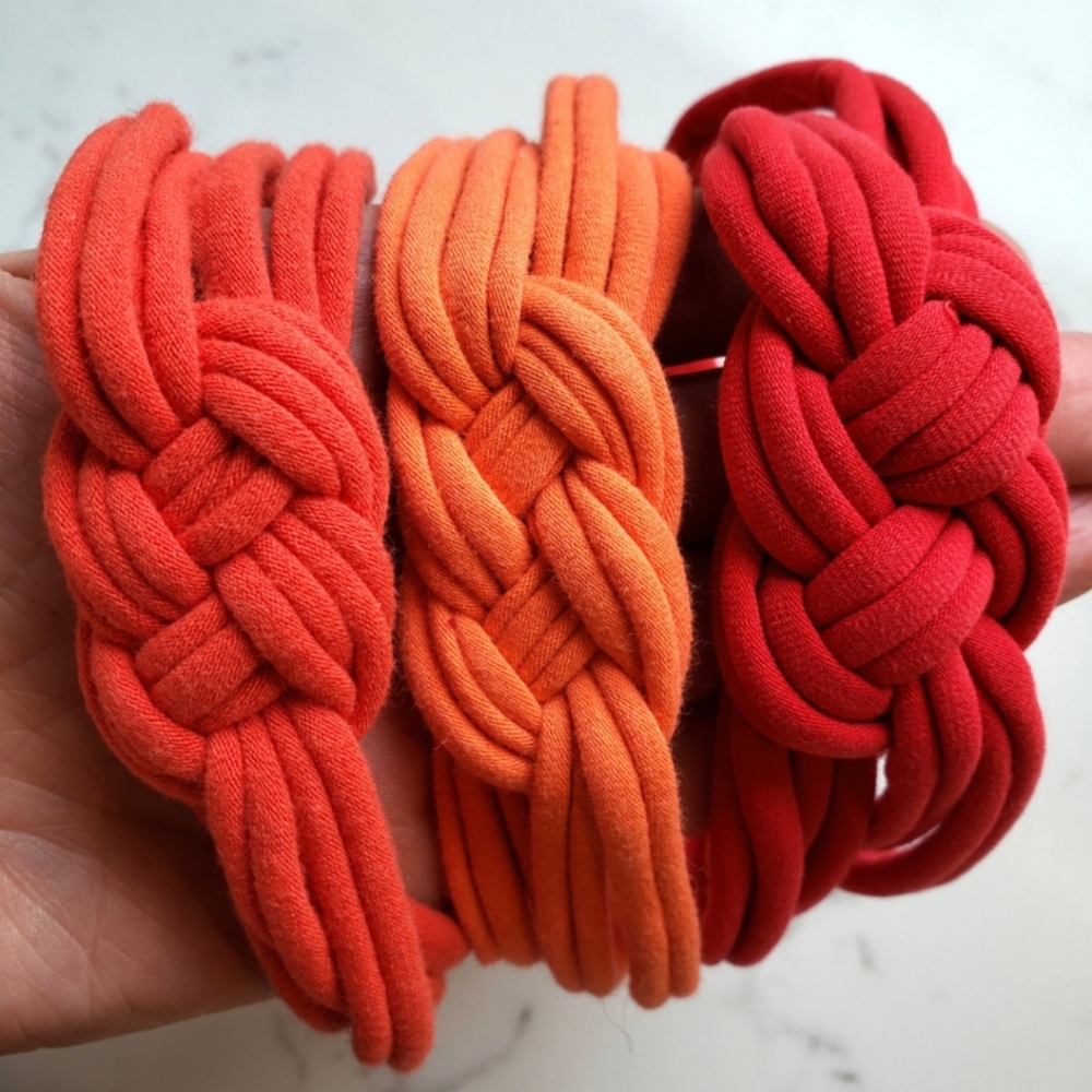 Set of 3 Womens Sailor Knot Headband in Red Orange Rust, Adult Upcycled Hairband